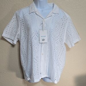 Free Planet White Eyelet Short-Sleeve Button-Down Shirt